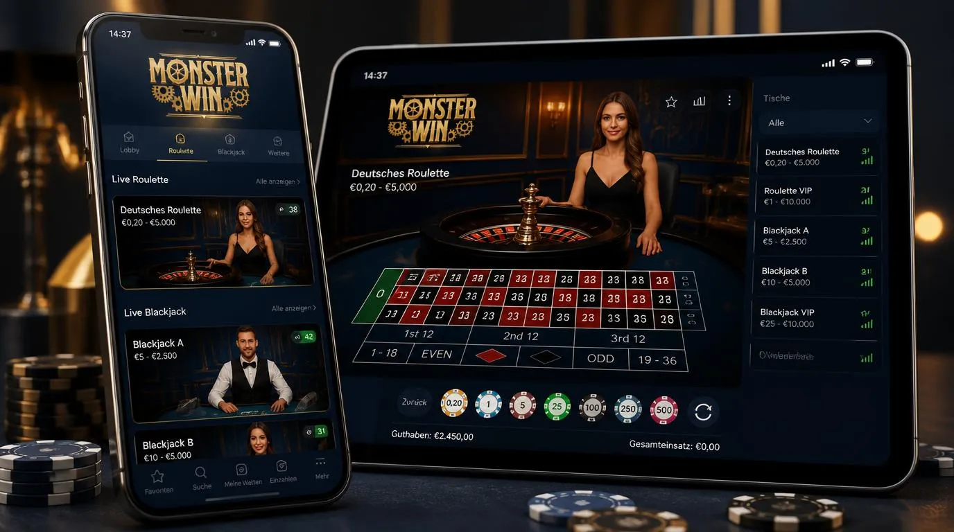 Live-Casino-Lobby auf einem Smartphone mit Roulette- und Blackjack-Tischen im stabilen Videostream