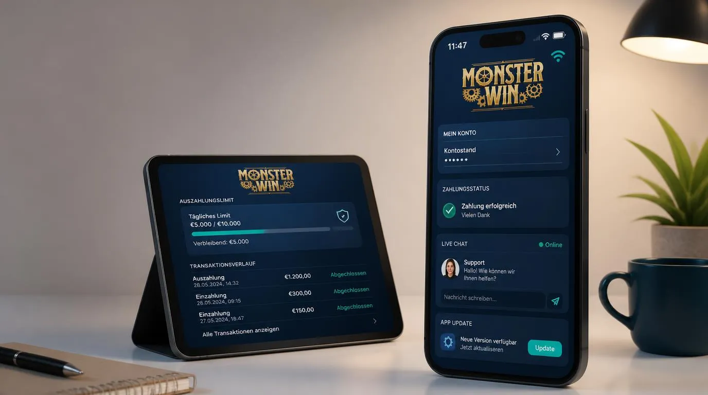 Smartphone mit Live-Chat, Zahlungsstatus und Hinweis zur mobilen Fehlerbehebung