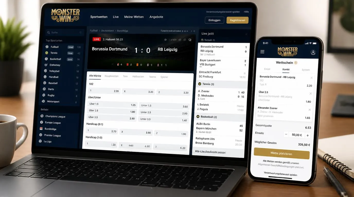 Live-Wettschein mit Fußballmärkten, Quoten und Einsatzfeld auf einem Smartphone